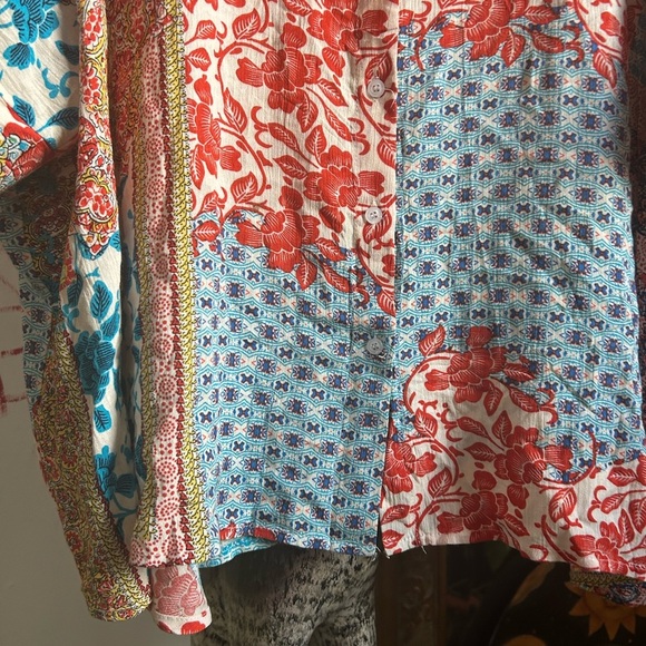 Orange Fashion Village Red and Blue Boho Patchwork Blouse S/M - Picture 4 of 16